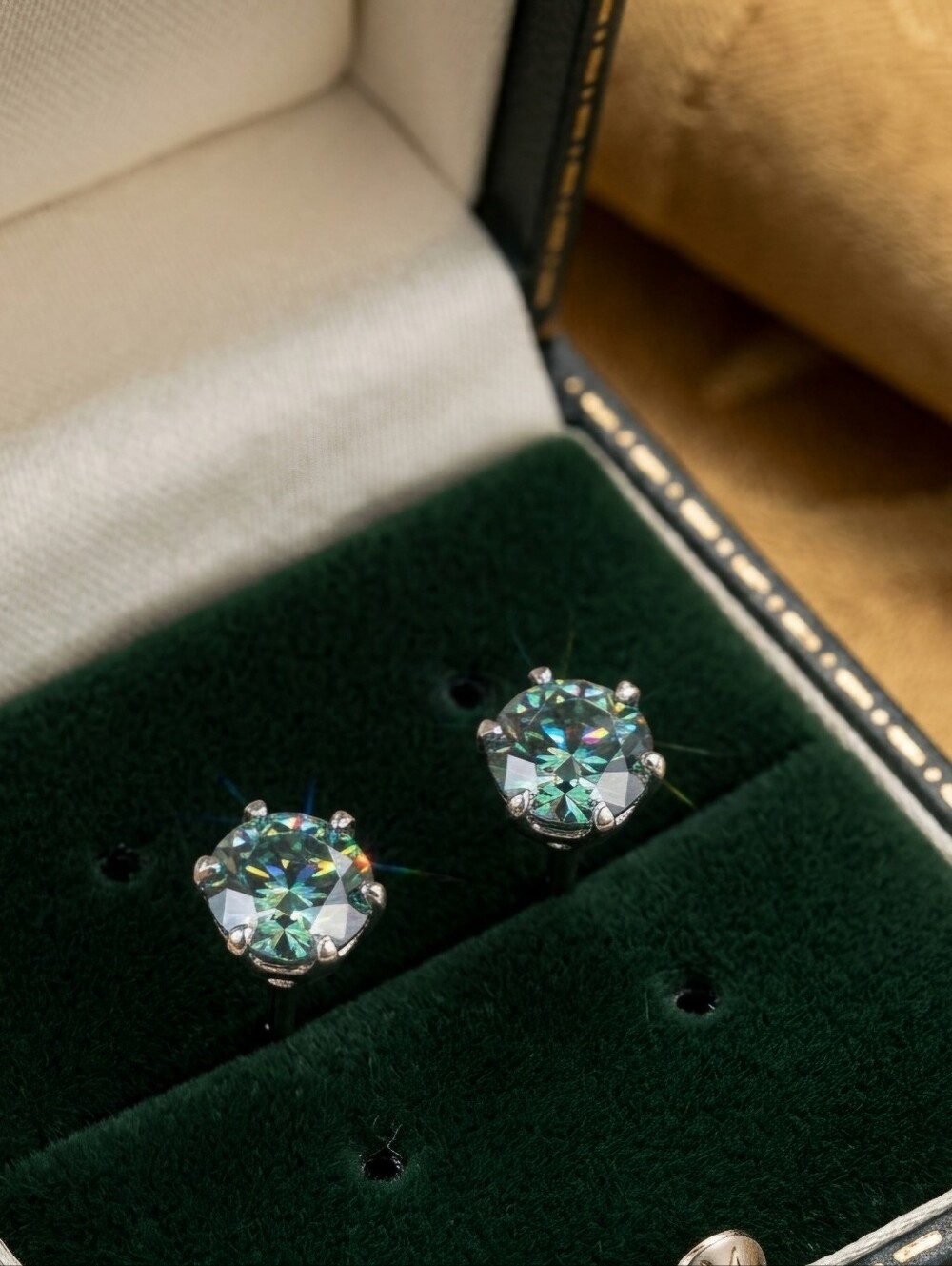 Moissanite 1 CTW Cyan Stud Earrings